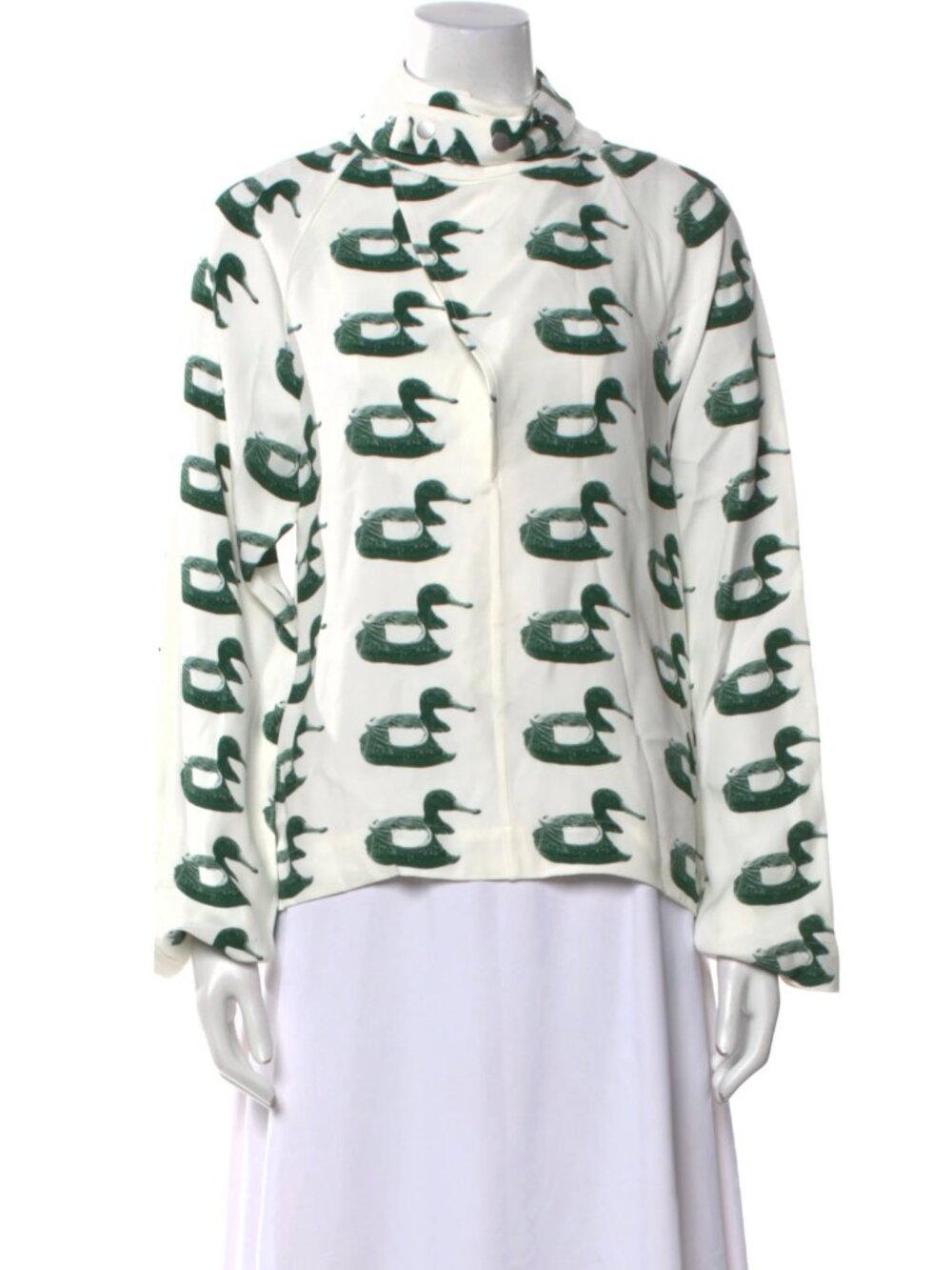 BURBERRY Daniel Lee Fall 2023 Duck Print Viscose Blouse Top Cream Green XS